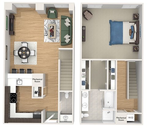 Floor plan for 1 bed, 1.5 baths, 1110 sqft